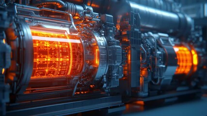 Poster - Futuristic Industrial Machinery with Glowing Components in a High-Tech Environment