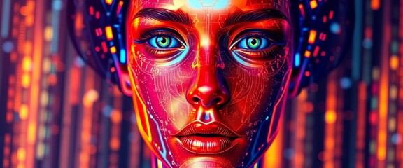 Poster - Abstract AI-generated digital face, futuristic data streams,  AI,  concept art