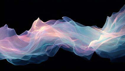 Poster - Abstract, flowing, pastel-colored, ethereal waves on black background