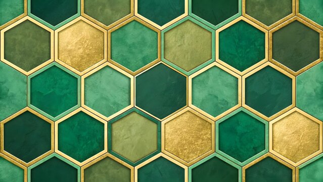 Abstract Green and Gold Hexagon Pattern Background
