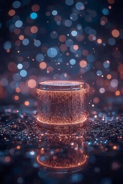 A glowing digital drum set with vibrant holographic beats, symbolizing rhythm and energy, AI generative