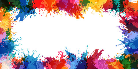 Canvas Print - rainbow paint splash frame. flowing ink decoration. colorful liquid in motion. vector isolated desig