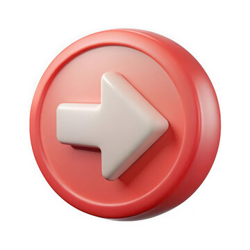 3d render of a red circle button with a white right arrow isolated on transparent background