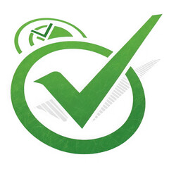 Poster - Green checkmark symbol inside a circular border with subtle texture and white accents representing completion and success isolated on transparent background