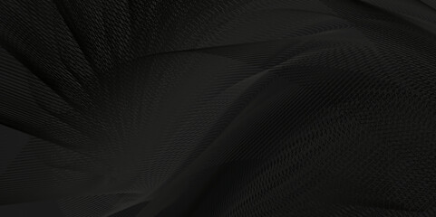 Fototapete - A grid-like pattern adding complexity., The dark background enhances the bold, wave-like patterns in varying shades of dark gray and black.