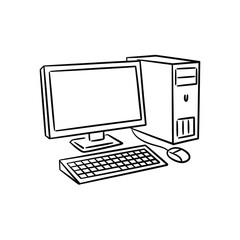 Fototapete - Hand Drawn Computer Desktop with Keyboard Mouse and Tower Illustration