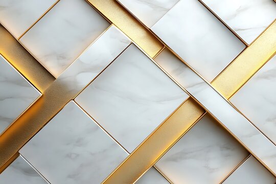 A modern abstract pattern of white marble and gold lines