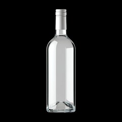 Poster - Clear Glass Bottle with Silver Cap Isolated on Black Background for Beverage and Packaging Concepts