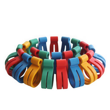 Colorful plastic objects forming a circle abstract design
