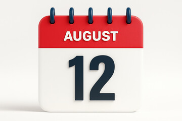 Poster - August 12th Calendar Page Reminder with Red Header and Dark Blue Number on White Background for Important Date