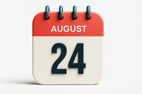 August 24th Calendar Page Displaying a Specific Date Reminder for Schedules and Events in a 3D Rendered Illustration