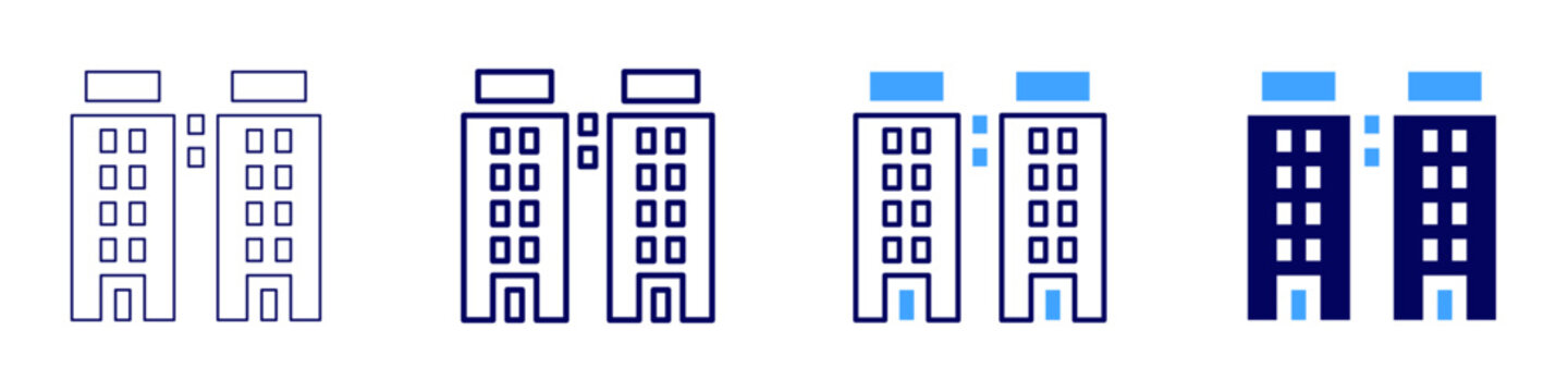 Building upgrades icon in 4 different styles. Thin Line, Line, Bold Line, Duotone. Duotone style. Editable stroke