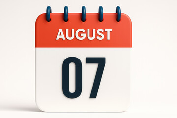 Poster - August 7th Calendar Page Reminder for Schedule Planning and Important Event Notification in Red and White