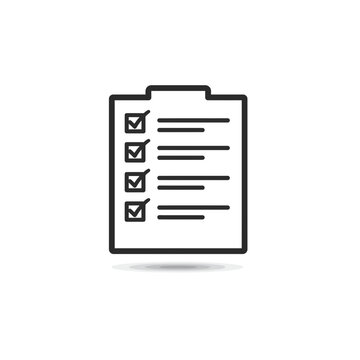 A clipboard with a checklist, showing four items marked with checkmarks, and several lines of text.