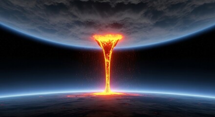 Wall Mural - volcanic eruption on alien planet - a fiery volcanic eruption pierces the atmosphere of an alien pla