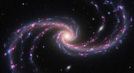 Wall Mural - Spiral Galaxy in Deep Space - A stunning image of a spiral galaxy with vibrant pink and blue hues, set against a dark backdrop of space.