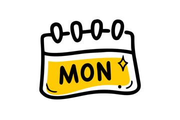 Poster - Dynamic illustration of the word mon in bold black letters on a bright yellow ribbon with a sparkle element offering versatile design options.
