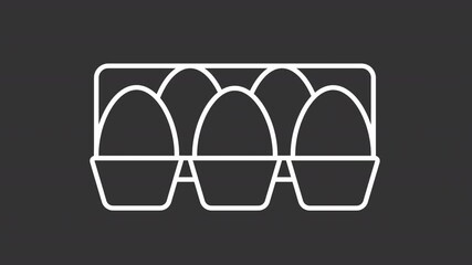 Poster - Animated eggs in carton box white line icon. Package of healthy farm products animation. Protein rich food. Agricultural service. Isolated element on dark background. Alpha transparent video