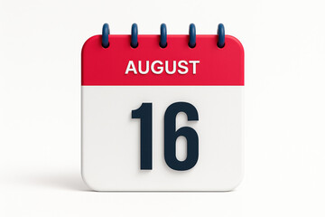 Poster - Calendar Showing August 16th Date Reminder for Important Events and Schedules in Red and White Color Scheme on Plain Backdrop