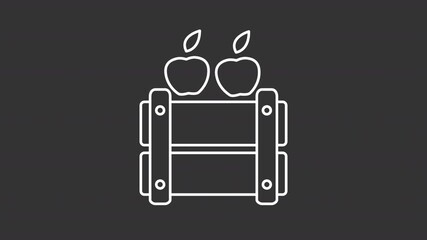 Poster - Animated crate of apples white line icon. Fresh fruits transporting container animation. Farmer market. products. Agriculture. Isolated element on dark background. Alpha transparent video