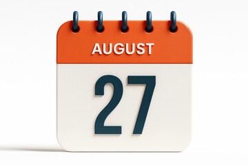 Poster - Calendar Showing August Twenty Seventh Date Reminder for Important Appointment or Event on White Background in Studio Shot