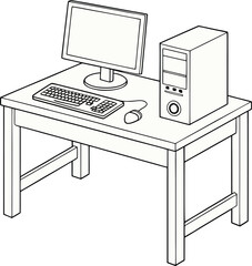 Poster - Classic computer setup on a table suitable for logo design or scalable office equipment graphic.