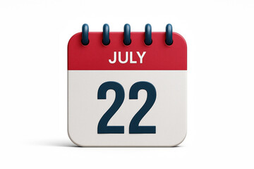 Poster - July 22nd Calendar Page with Bold Red Header for Important Dates and Scheduling in Professional Contexts