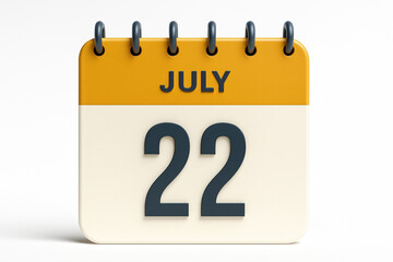 Poster - Stylized Calendar Displaying July 22nd, Perfect for Schedules, Reminders, and Important Date Visualizations on White