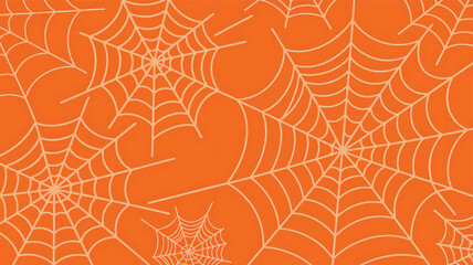 Orange background with delicate beige spiderwebs arachnid insect