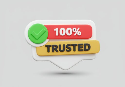 3d rendered speech bubble with 100 percent trusted and green check mark