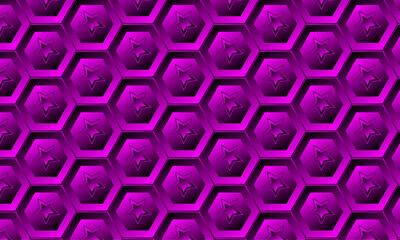 Fototapete - Abstract gradient pattern with dark magenta  color for texture, infographic, media, seminar – Seamless 3D hexagonal shape pattern design with star – Futuristic design with geometric shape

