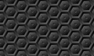 Fototapete - Seamless 3d hexagonal shape pattern design with star- Abstract gradient pattern with night black color for texture, infographic, media, seminar- Futuristic design with geometric shape