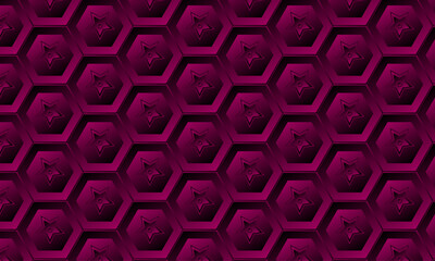 Fototapete - Seamless 3d hexagonal shape pattern design with star- Abstract gradient pattern with dark magenta color for texture, infographic, media, seminar- Futuristic design with geometric shape