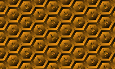 Fototapete - Seamless 3d hexagonal shape pattern design with star- Abstract gradient pattern with dark orange color for texture, infographic, media, seminar- Futuristic design with geometric shape