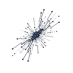 Poster - Abstract digital lightning energy burst with connecting dots and lines radiating from center in minimalist vector style on white background