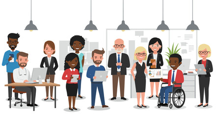 Poster - Diverse office team working in modern workspace with technology and collaboration