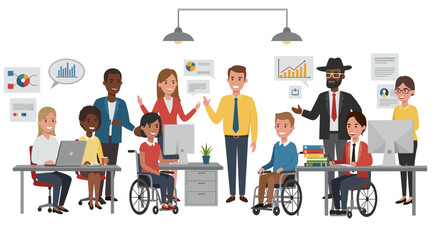 Poster - Diverse team collaboration in modern office space with inclusive environment