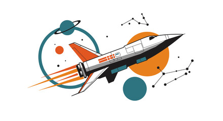 Wall Mural - futuristic spacecraft with geometric elements and constellations