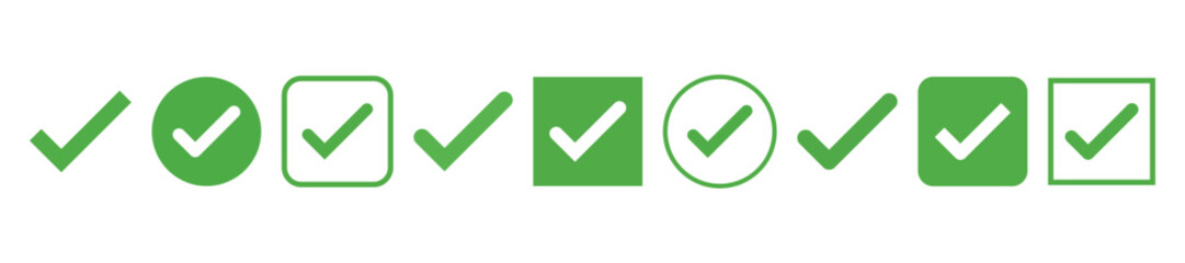 Poster - set of green Tick mark approved . Check mark icon symbols collection . symbol for website computer and mobile isolated on white background. green tick verified badge icon. Social media official accoun