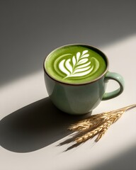 Poster - matcha latte art in minimal cafe setting, soft natural light