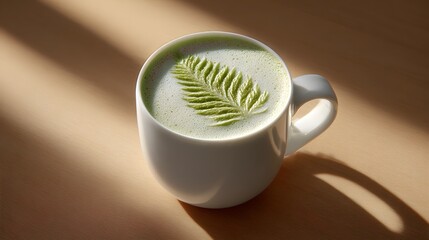 Poster - matcha latte art in minimal cafe setting, soft natural light