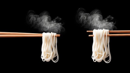 Poster - close-up of chopsticks holding ramen noodles with steam