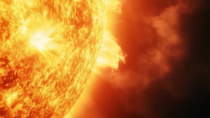 Wall Mural - a close up of a sun with a red background. the sun is surrounded by a cloud of fire