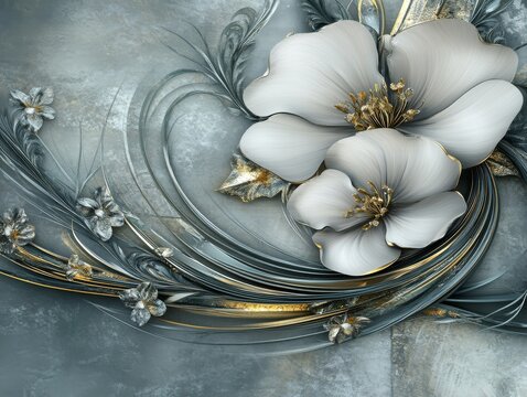 Gray Floral Abstract, Artwork, Design