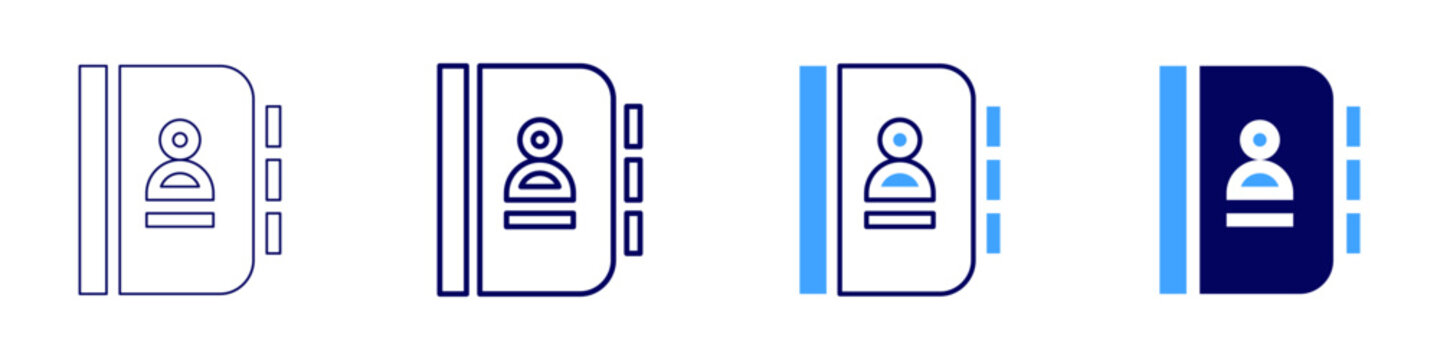 Contact list icon in 4 different styles. Thin Line, Line, Bold Line, Duotone. Duotone style. Editable stroke
