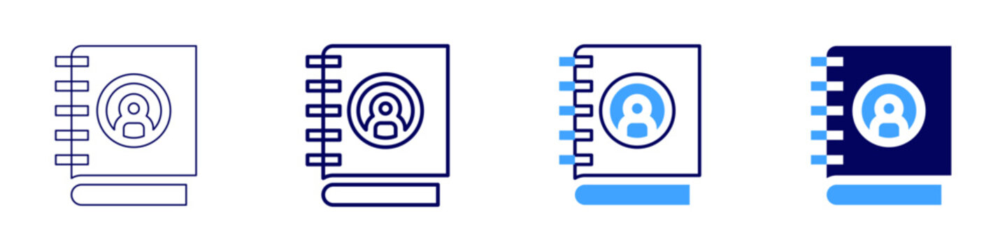 Contact info icon in 4 different styles. Thin Line, Line, Bold Line, Duotone. Duotone style. Editable stroke