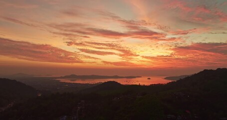 Wall Mural - aerial view of colorful cloud above the phuket ocean. clouds are moving slowly in stunning sunset vi