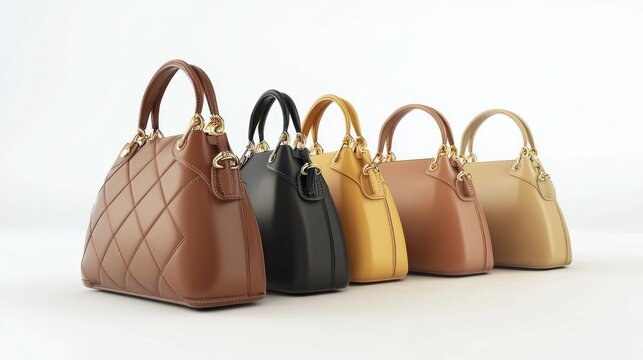 3D rendering of luxury handbags in lineup format on white