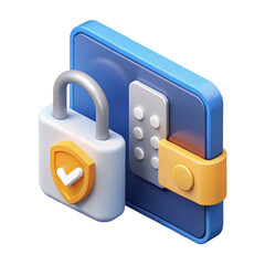 Leinwandbilder - Safeguard Your Digital World with a Striking 3D Icon Depicting a Secure Padlock and Shield Symbolizing Robust Data Protection and Online Safety Measures