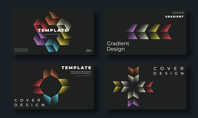 Poster - Modern vibrant gradient business card vector. Set of creative poster with colorful, circle, geometric shapes, polygon. Gradient background for brochure, flyer, wallpaper, banner, cover template.